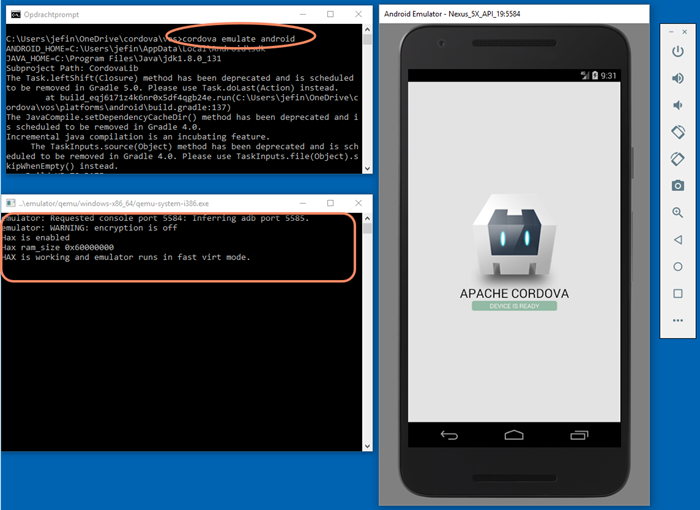 cordova emulate android